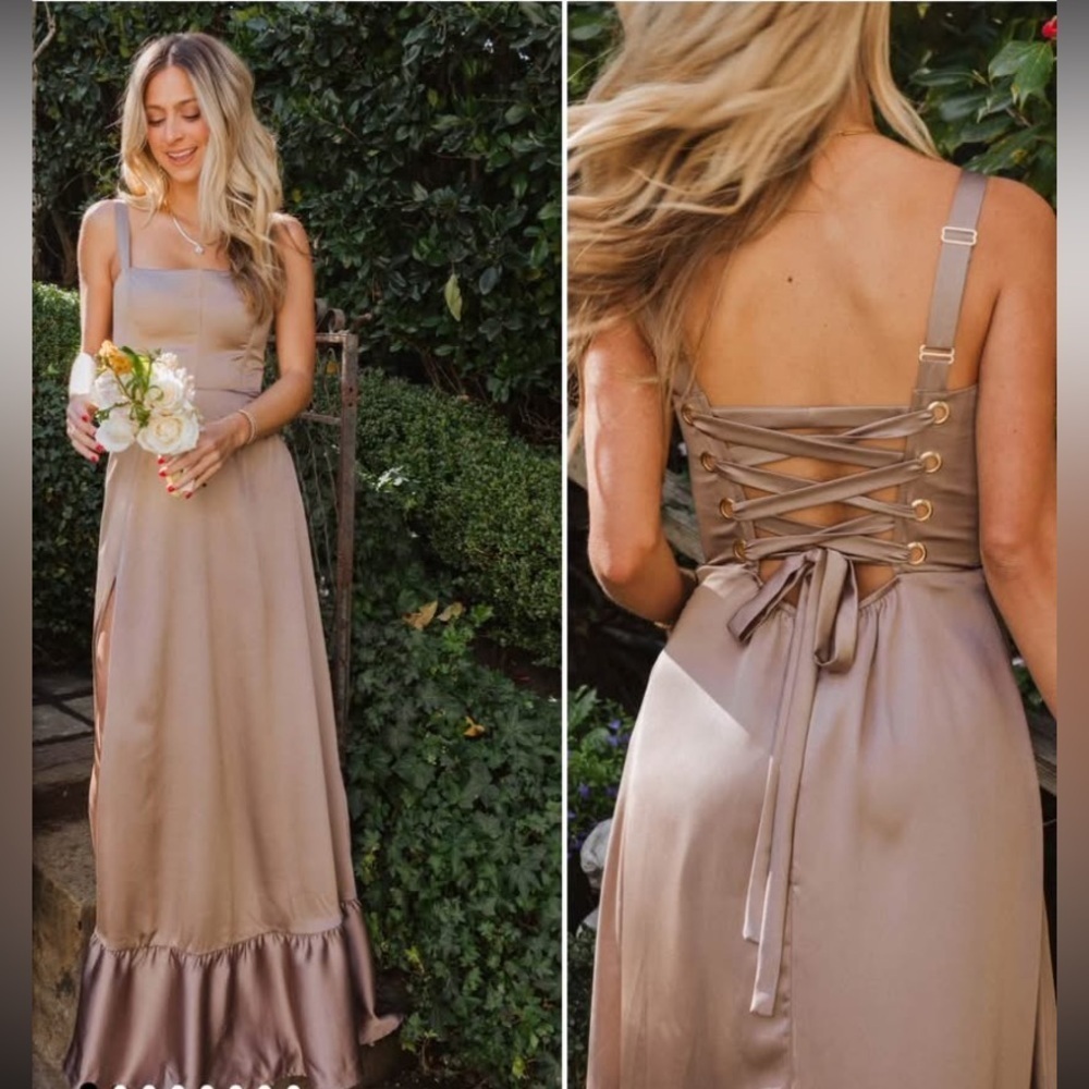 Mumu Clarissa Corset Dress in Dune Satin